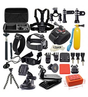 42 in 1 Outdoor Sports Accessories Kit for GoPro Hero 4s 4 3+ 3 2 1 Black Silver with Large Bag  