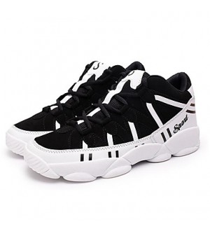 Black and White Height Increasing and Waterproof Rubber Running Shoes for Unisex  