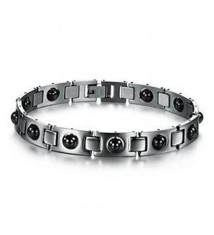 Black Gallstone Anti-fatigue Anti-radiation Titanium Steel Health Care Bracelet for Men  