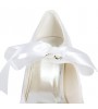 Women's Shoes Satin Upper Middle Spool Heel Closed Toe Spool Heel Pumps With Ribbon Tie Wedding Bridal Shoes  