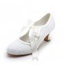 Women's Shoes Satin Upper Middle Spool Heel Closed Toe Spool Heel Pumps With Ribbon Tie Wedding Bridal Shoes  