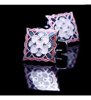 Toonykelly® Fashion Copper Silver Plated Square Flower Enamel Button Cufflink(1 Pair)  