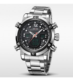 WEIDE® Men Luxury Sport Watch Double Time LCD Waterproof Stainless Steel Wristwatch Wrist Watch Cool Watch Unique Watch Fashion Watch  