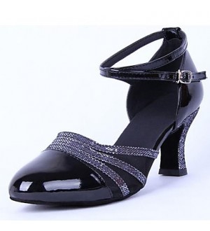 Non Customizable Women's Dance Shoes Modern Leatherette Low Heel Black/Silver/Gold  