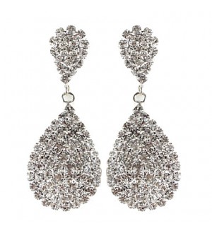 Water Drop Dangly Rhinestone Fully-Jewelled Earrings  