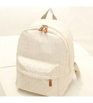 Women 's Nylon Backpack - Beige/Black  