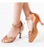 Non Customizable Women's Dance Shoes Latin/Salsa Satin Flared Heel Brown  