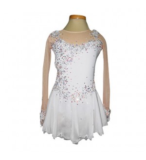 Skating wear / skating dress,Women‘s/Girl's Dumb Light Spandex Elasticated Ｎet Lace Flowers Figure Skating Clothing White  