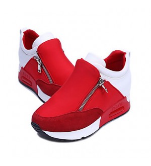 Women's Shoes Fabric Wedge Heel Comfort Round Toe Zipper Fashion Sneakers Outdoor/Casual Black/Red  