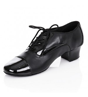 Customizable Men's Dance Shoes Latin/Ballroom Leatherette Chunky Heel Black  