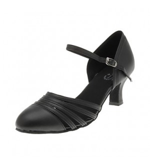 Non Customizable Women's Dance Shoes Modern Leatherette Flared Heel Black  